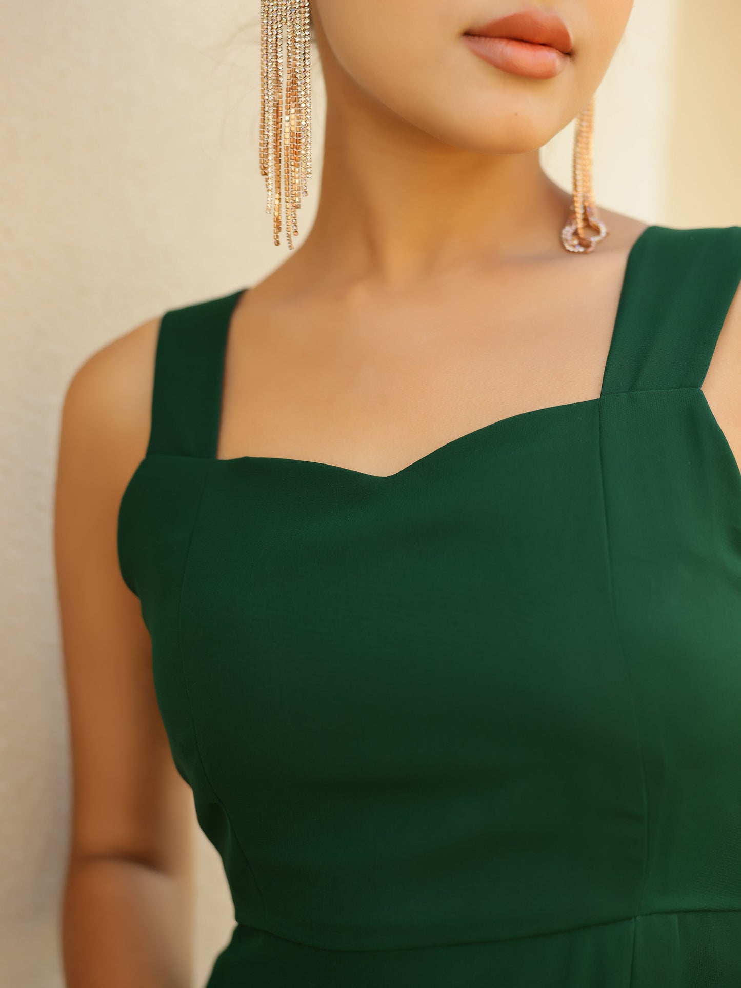 Dark Green Sweetheart Neck Slit Dress