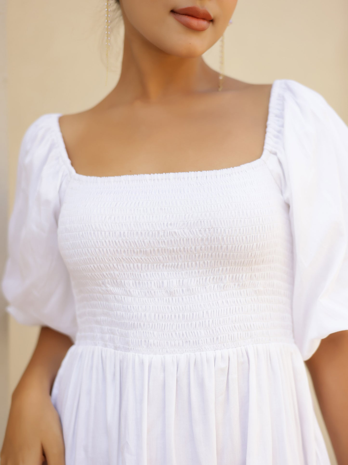 White Puff Sleeves Smoking Dress