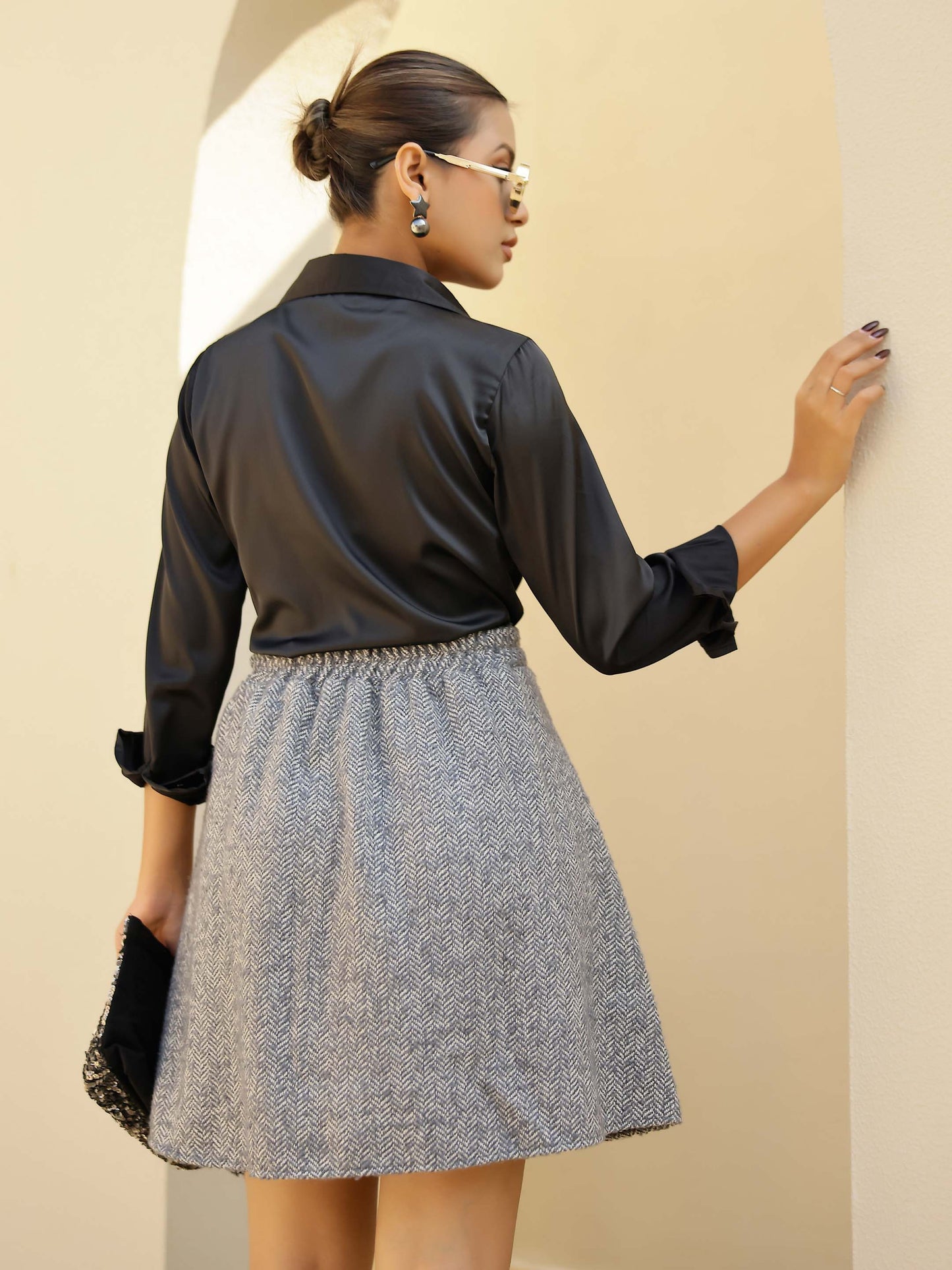 Black Satin Full Sleeves Cuffed Shirt