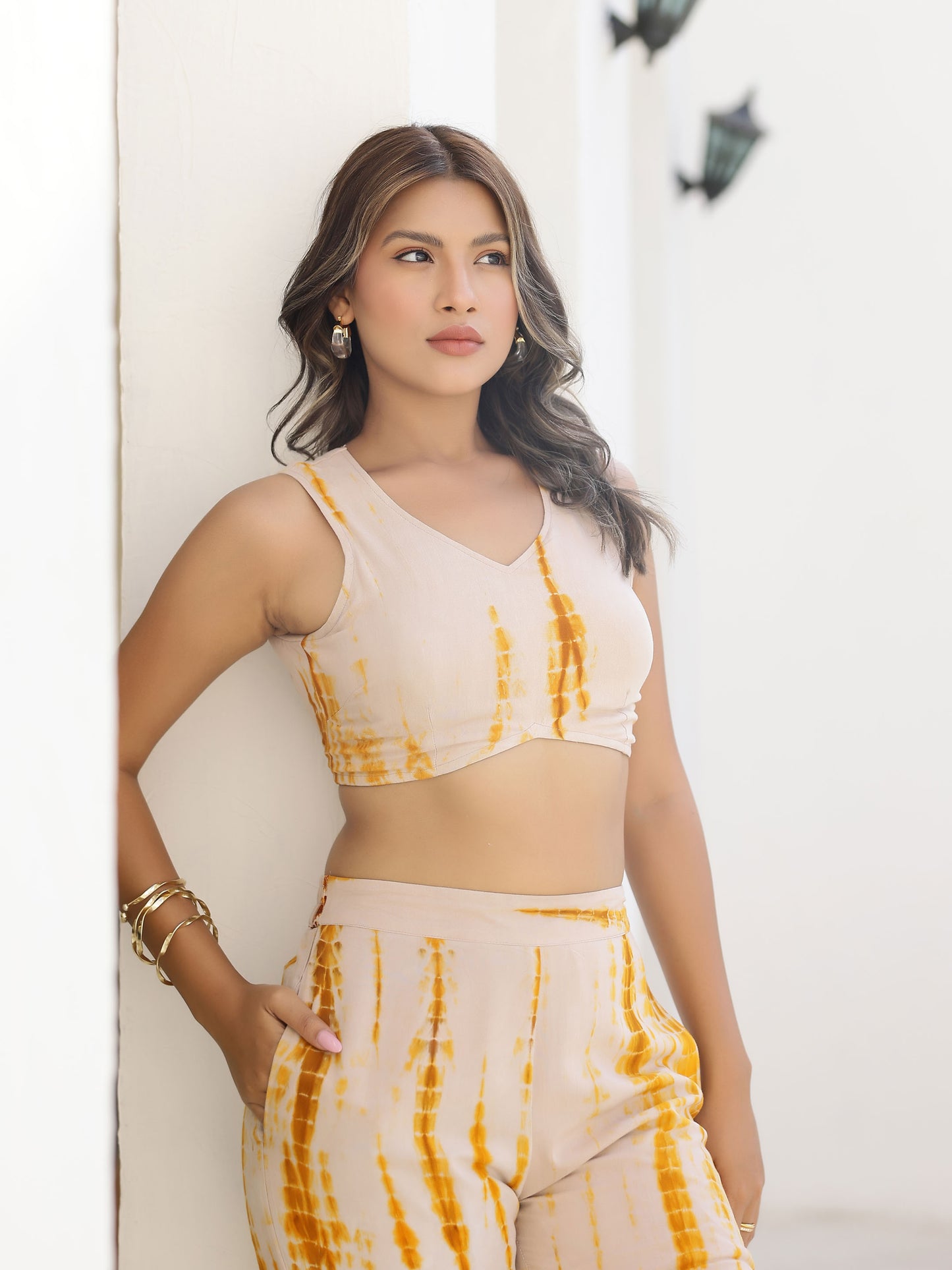 Brown Shibori Tie Dye 3 Piece Co-ord Set