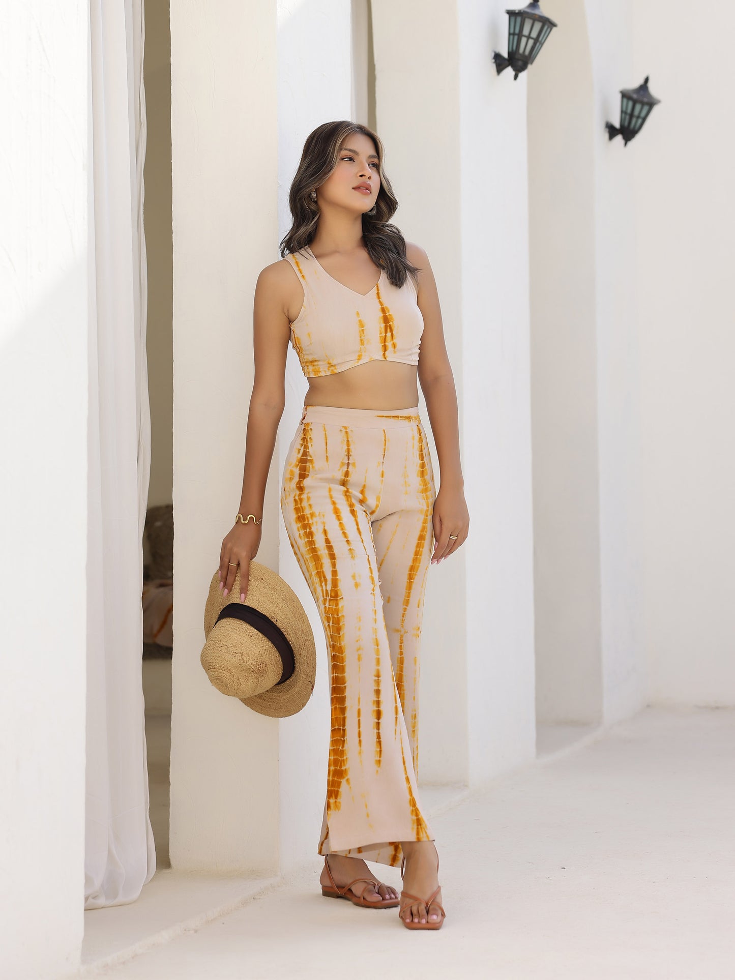 Brown Shibori Tie Dye 3 Piece Co-ord Set