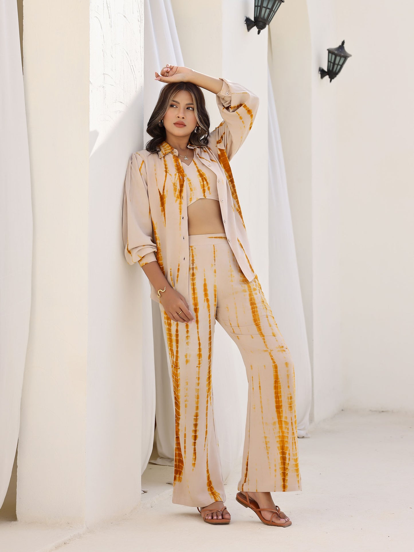 Brown Shibori Tie Dye 3 Piece Co-ord Set