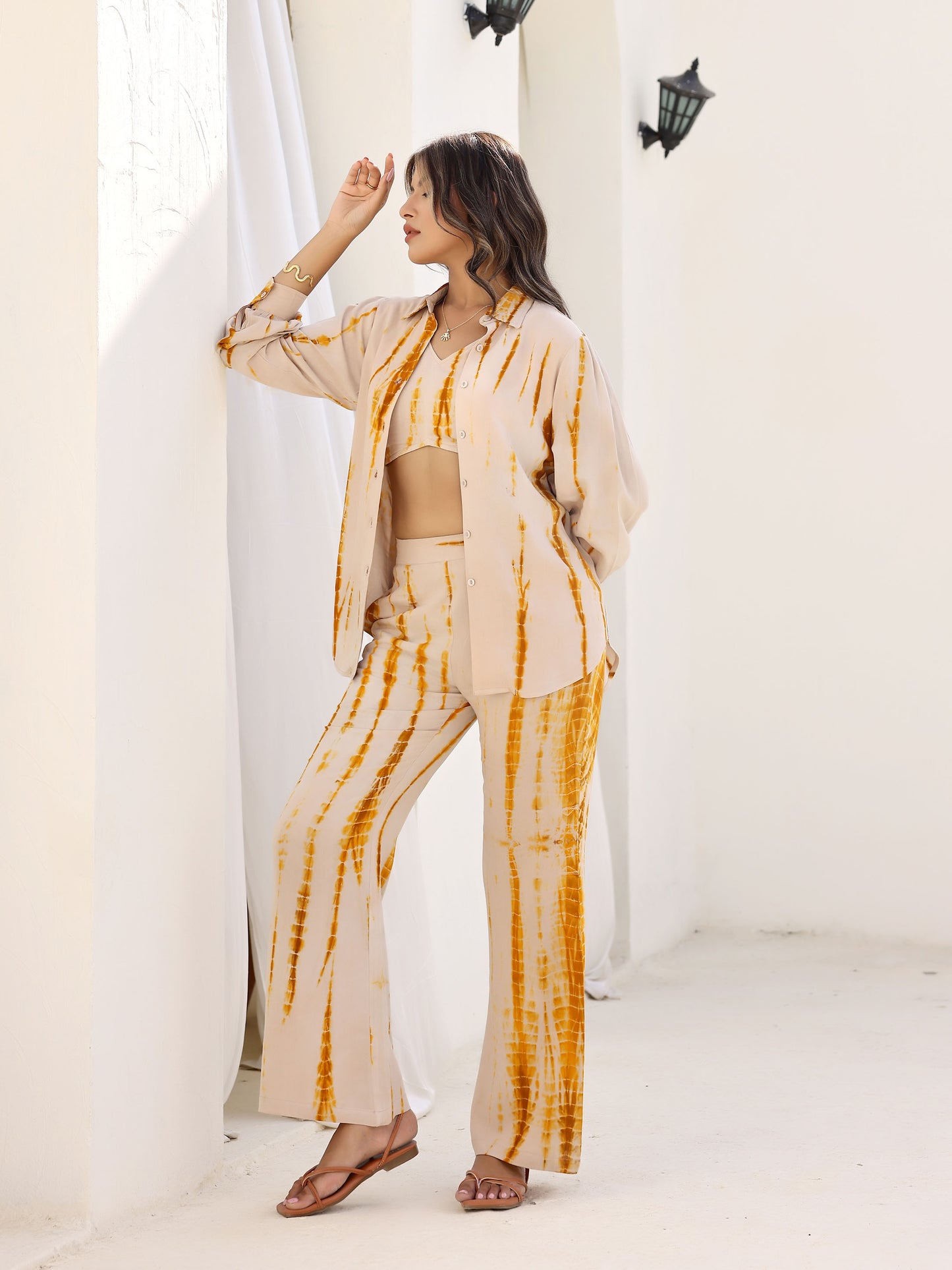 Brown Shibori Tie Dye 3 Piece Co-ord Set
