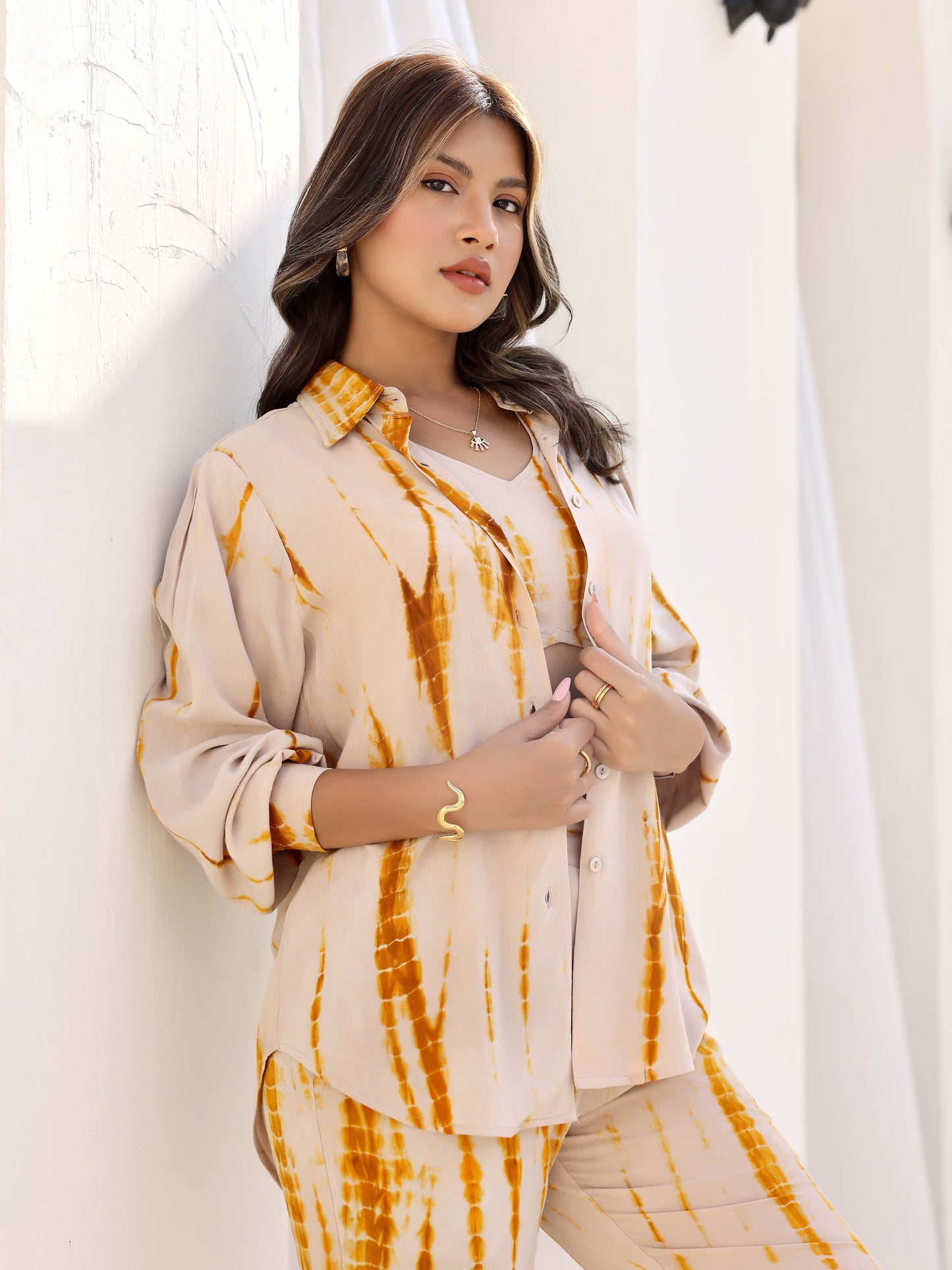 Brown Shibori Tie Dye 3 Piece Co-ord Set