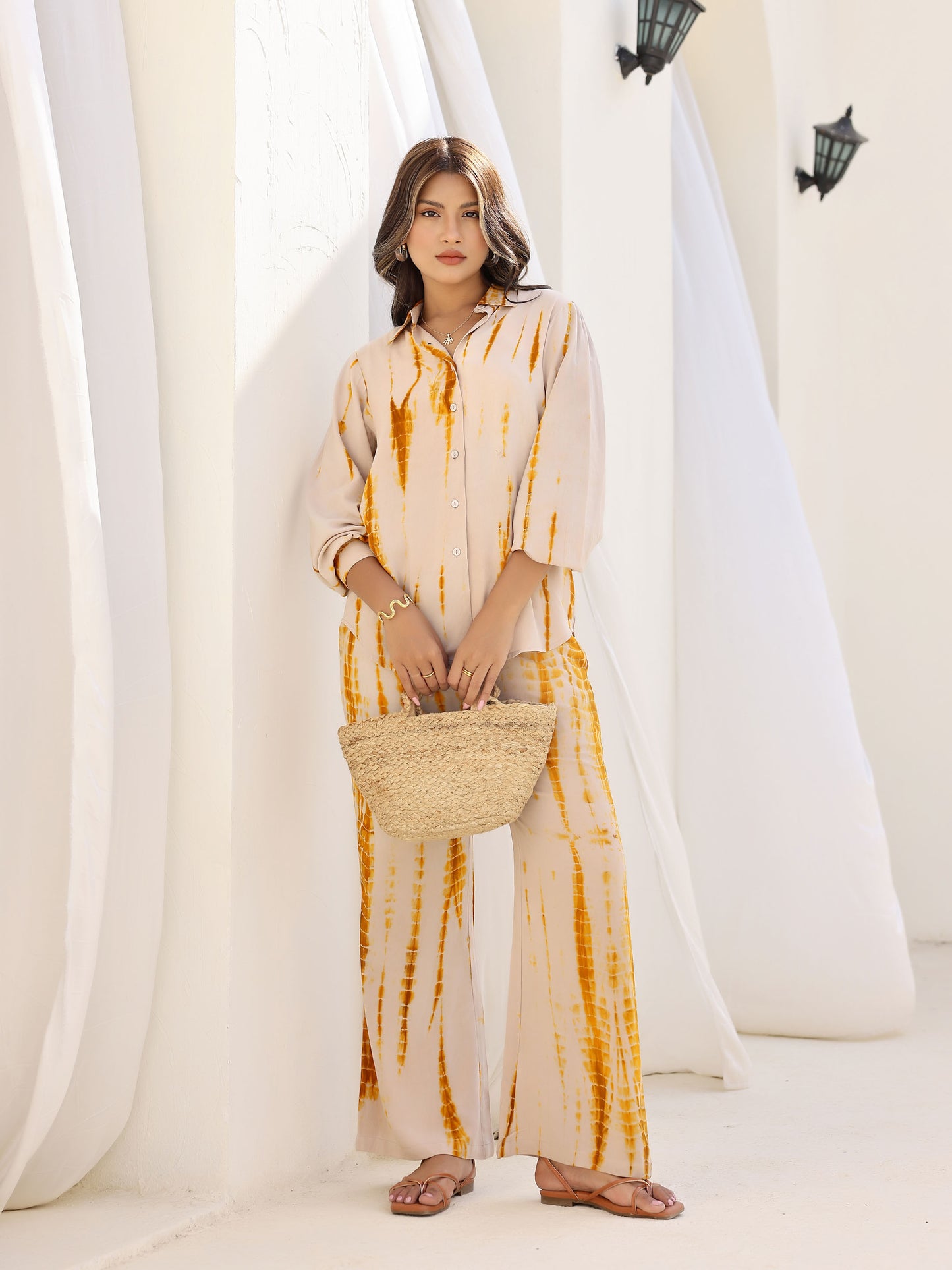 Brown Shibori Tie Dye 3 Piece Co-ord Set