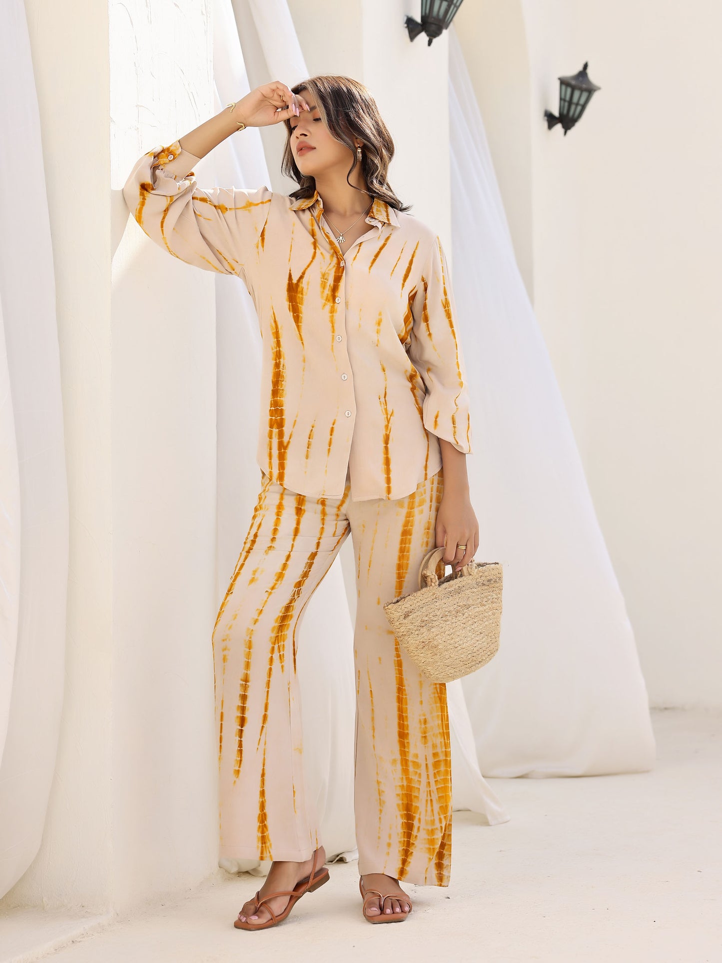 Brown Shibori Tie Dye 3 Piece Co-ord Set
