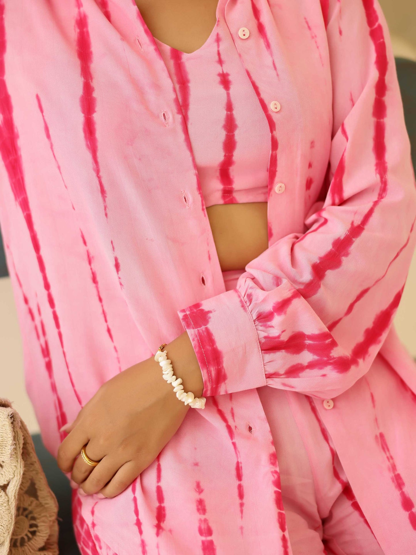 Pink Shibori Tie Dye 3 Piece Co-ord Set