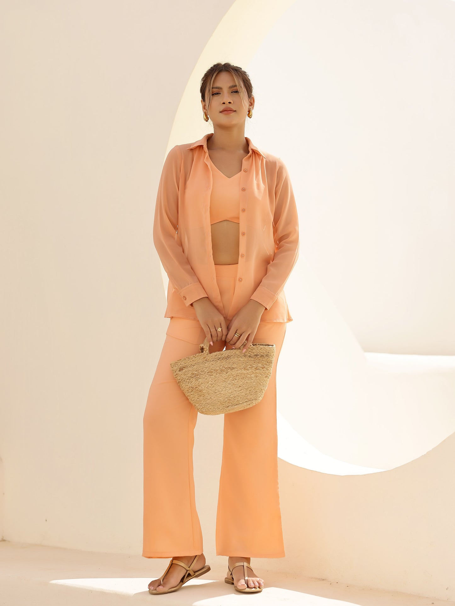 Peach Georgette 3 Piece Co-ord Set