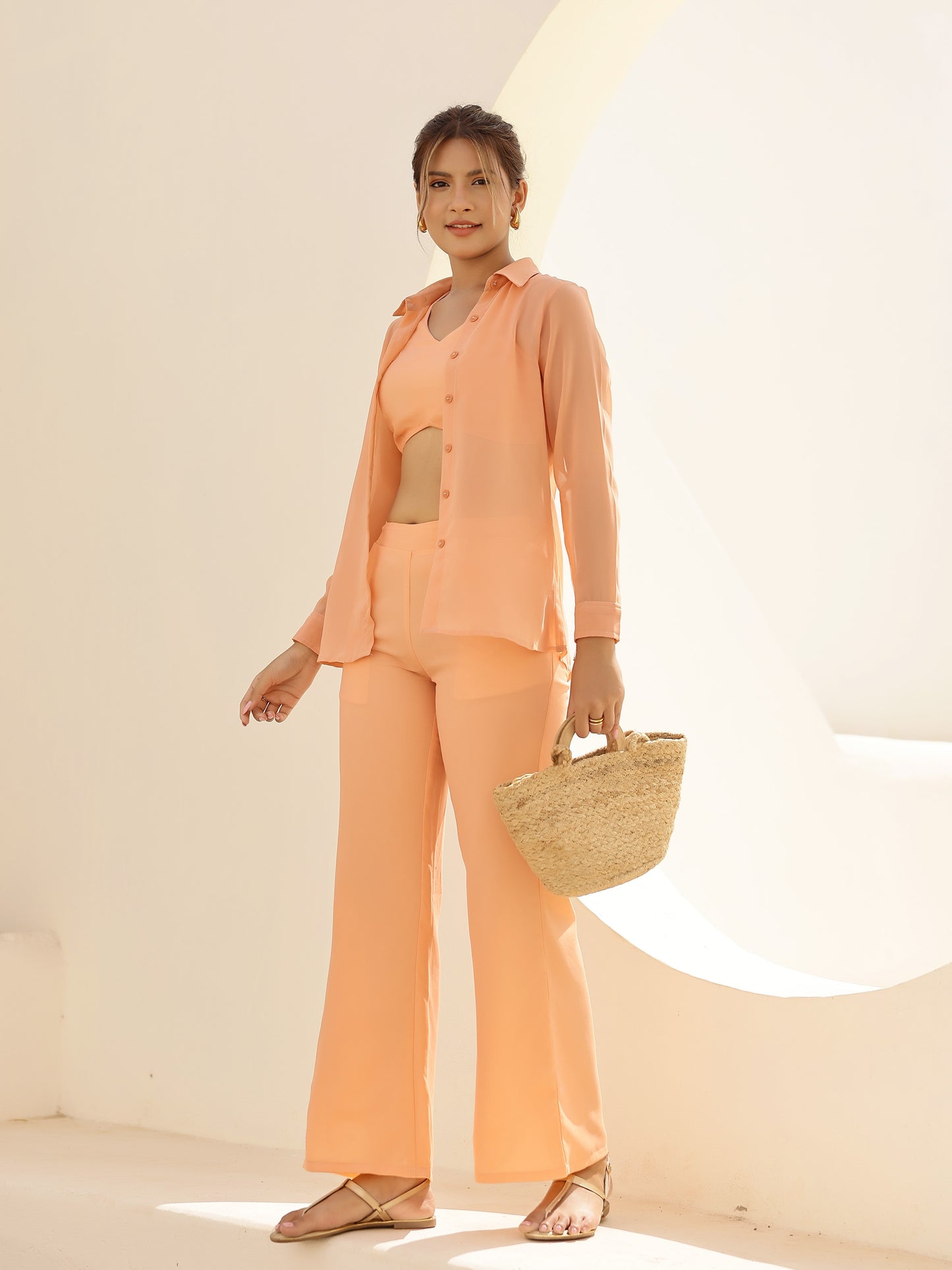 Peach Georgette 3 Piece Co-ord Set