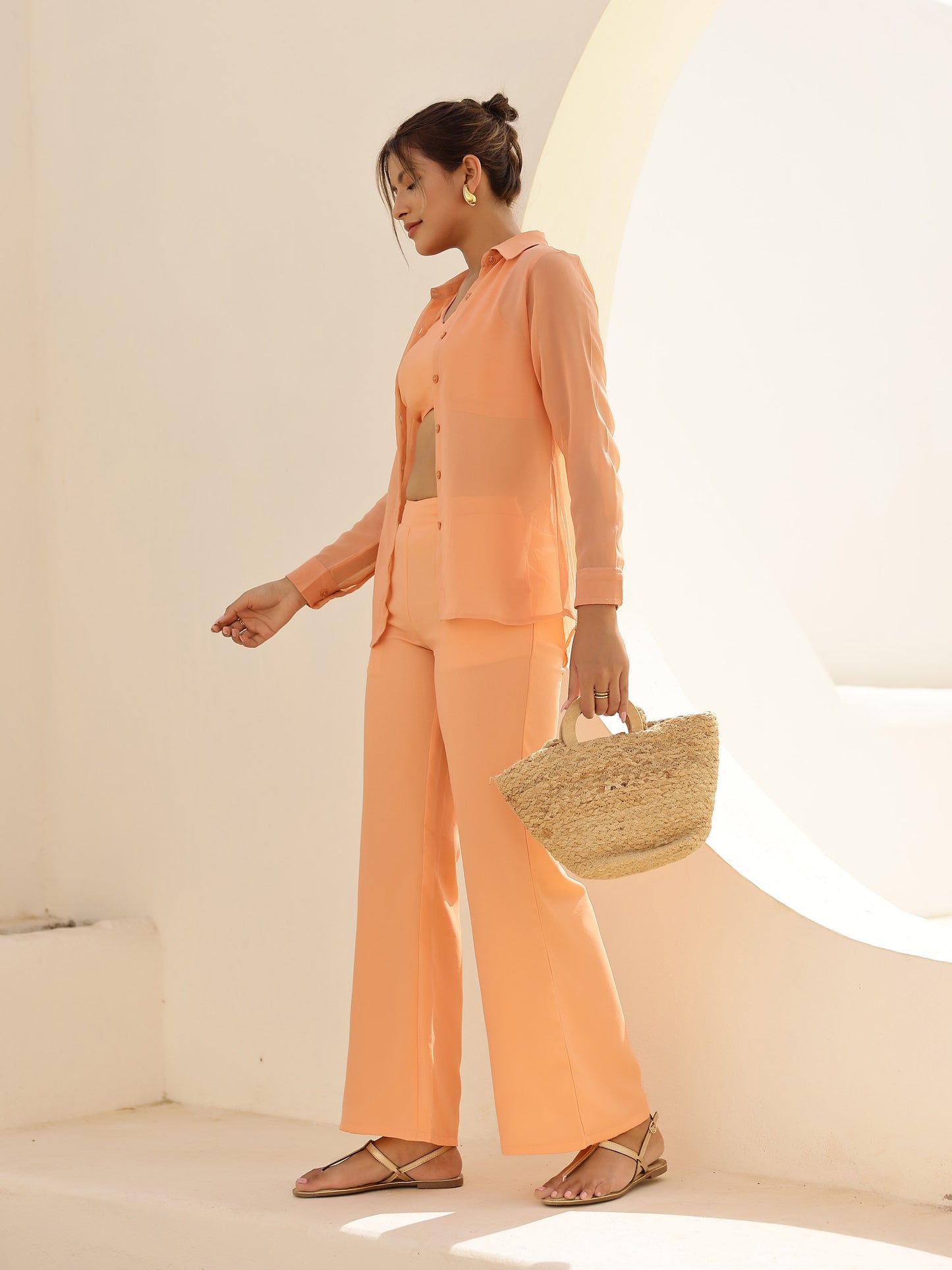 Peach Georgette 3 Piece Co-ord Set