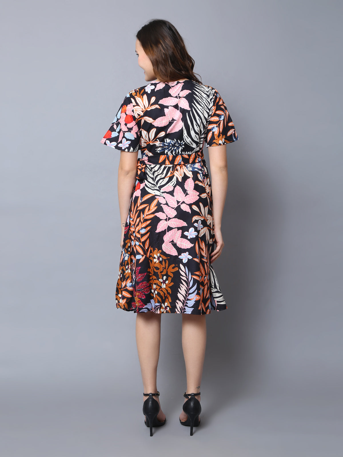 Black Printed Wrap Around Dress