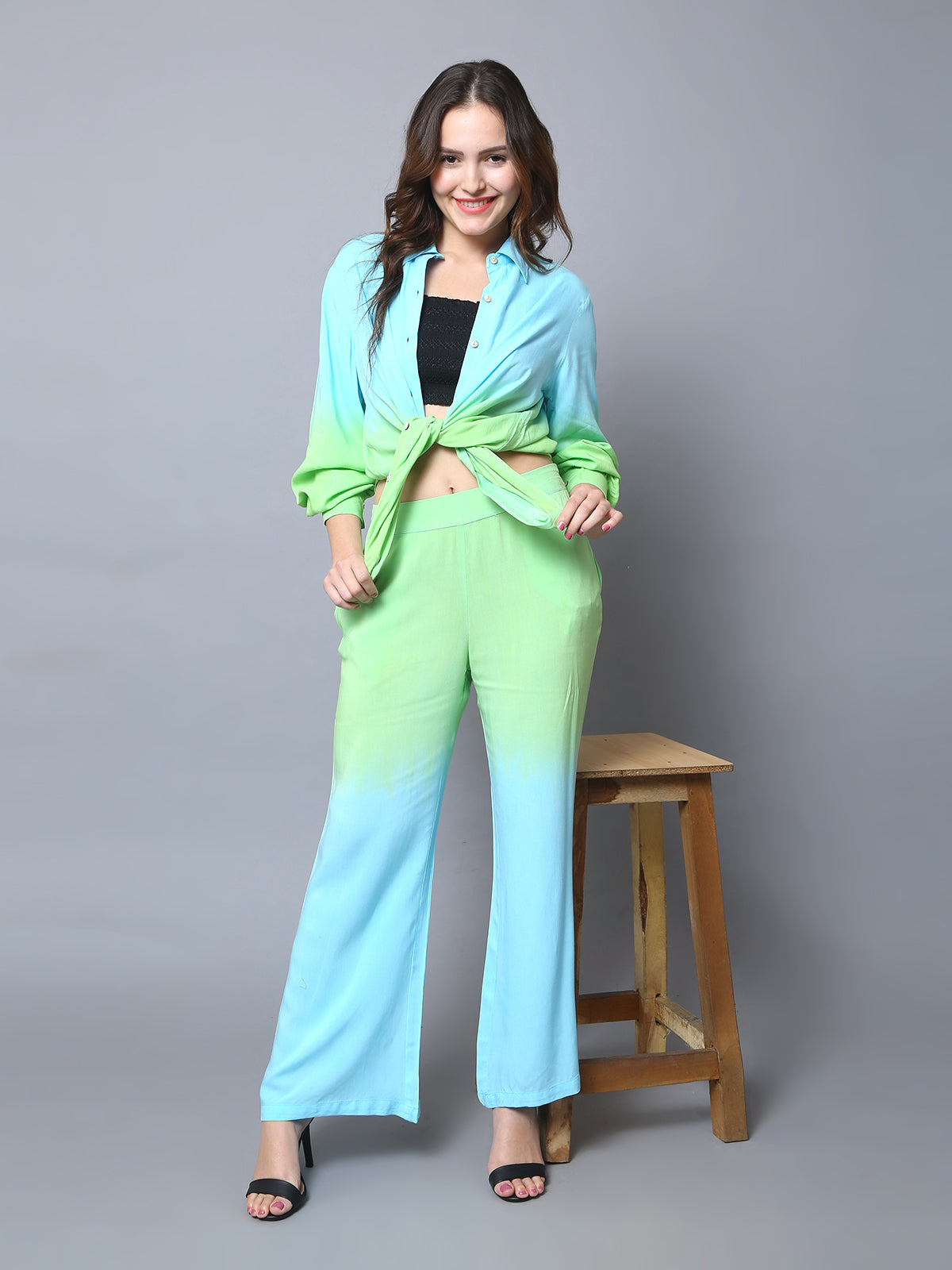 Blue Green Tie dye 3 Piece Co-ord Set