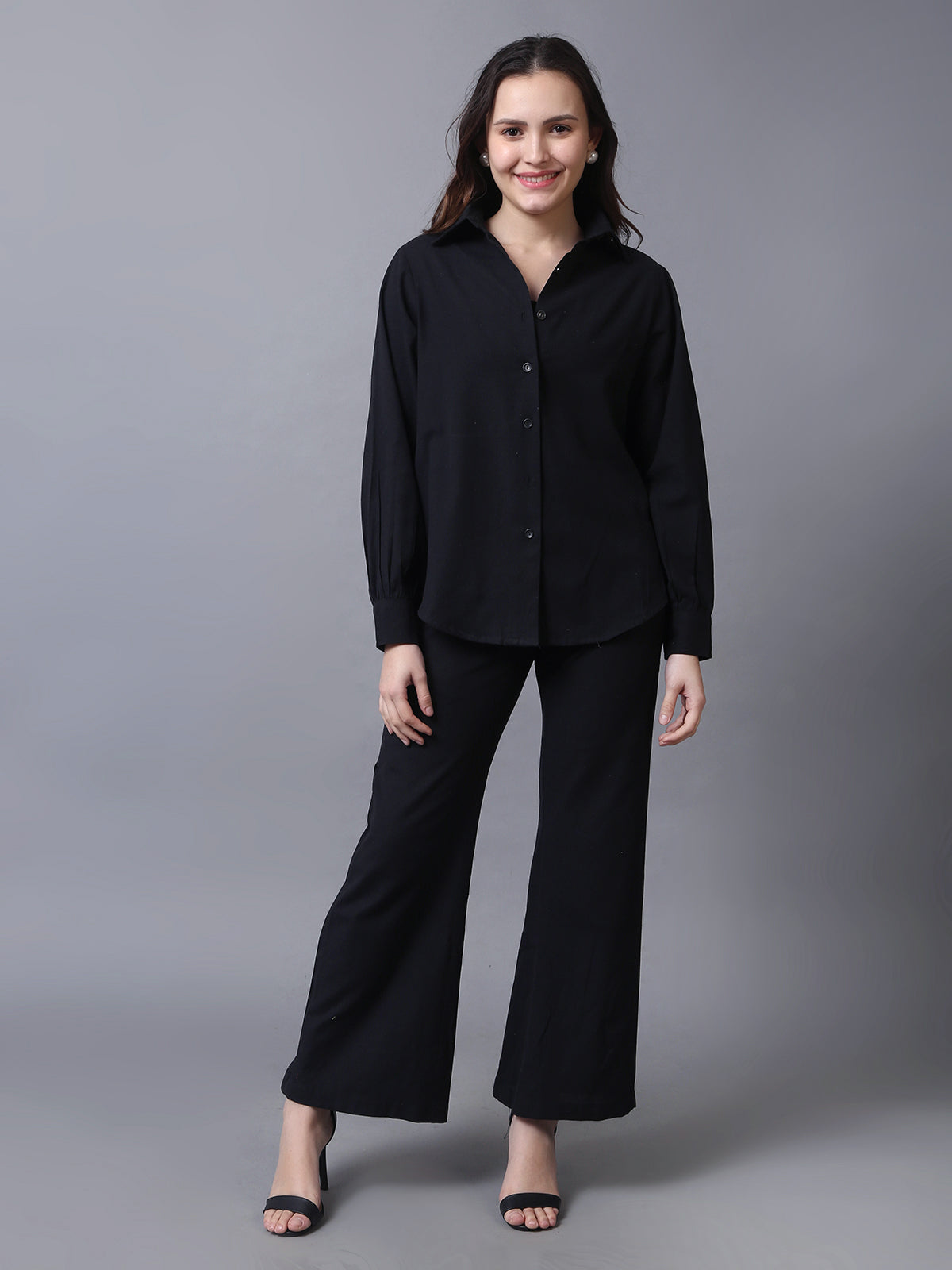 Women Cotton Black Two Piece Co-Ord Set