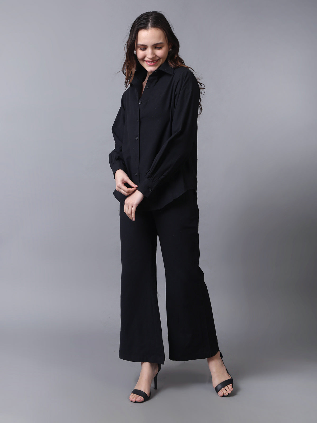 Women Cotton Black Two Piece Co-Ord Set