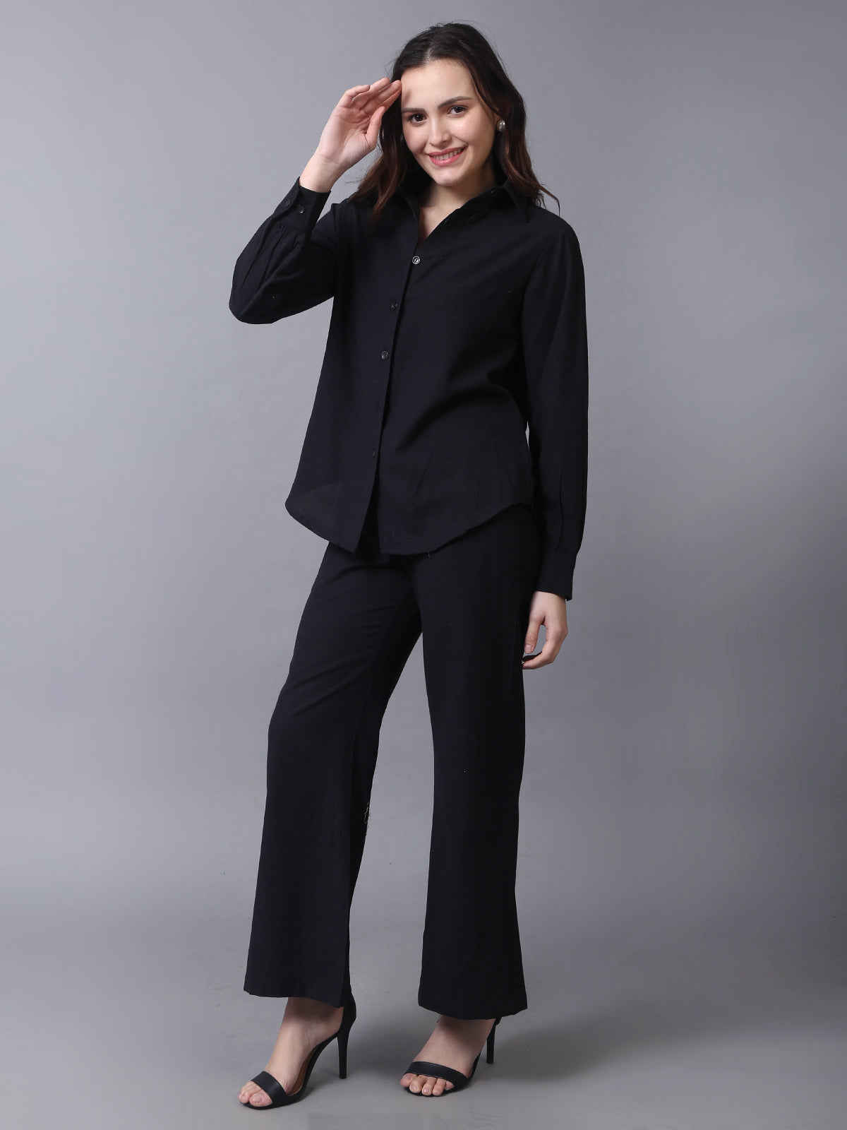 Women Cotton Black Two Piece Co-Ord Set