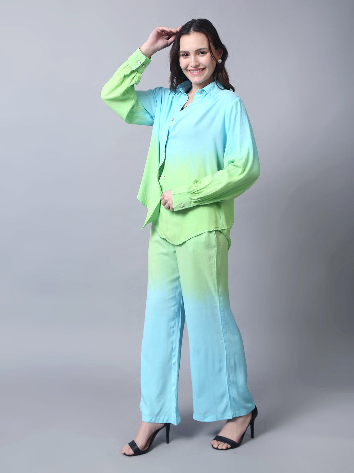 Blue Green Tie dye 3 Piece Co-ord Set