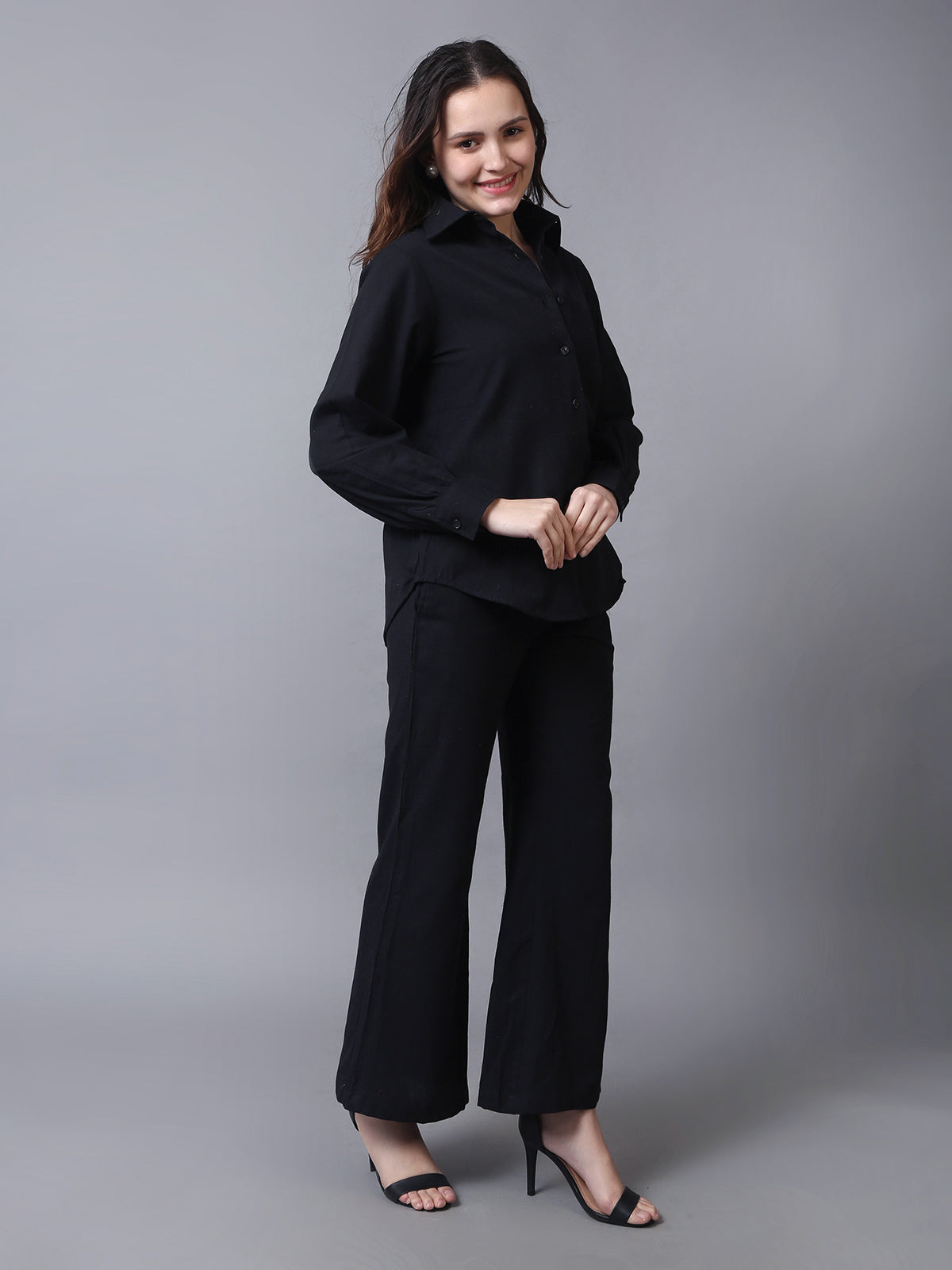 Women Cotton Black Two Piece Co-Ord Set