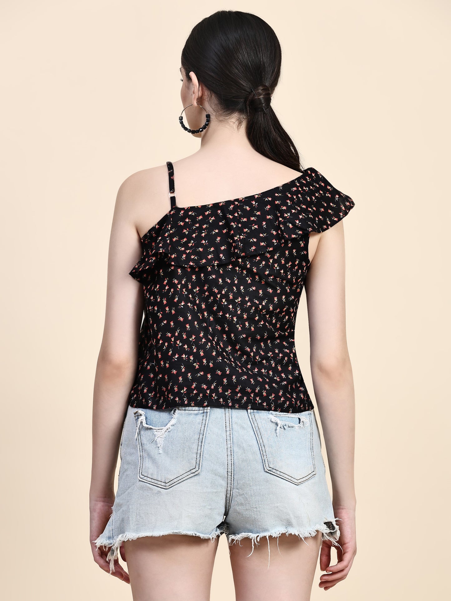 Black Asymmetrical Neck Crop Top