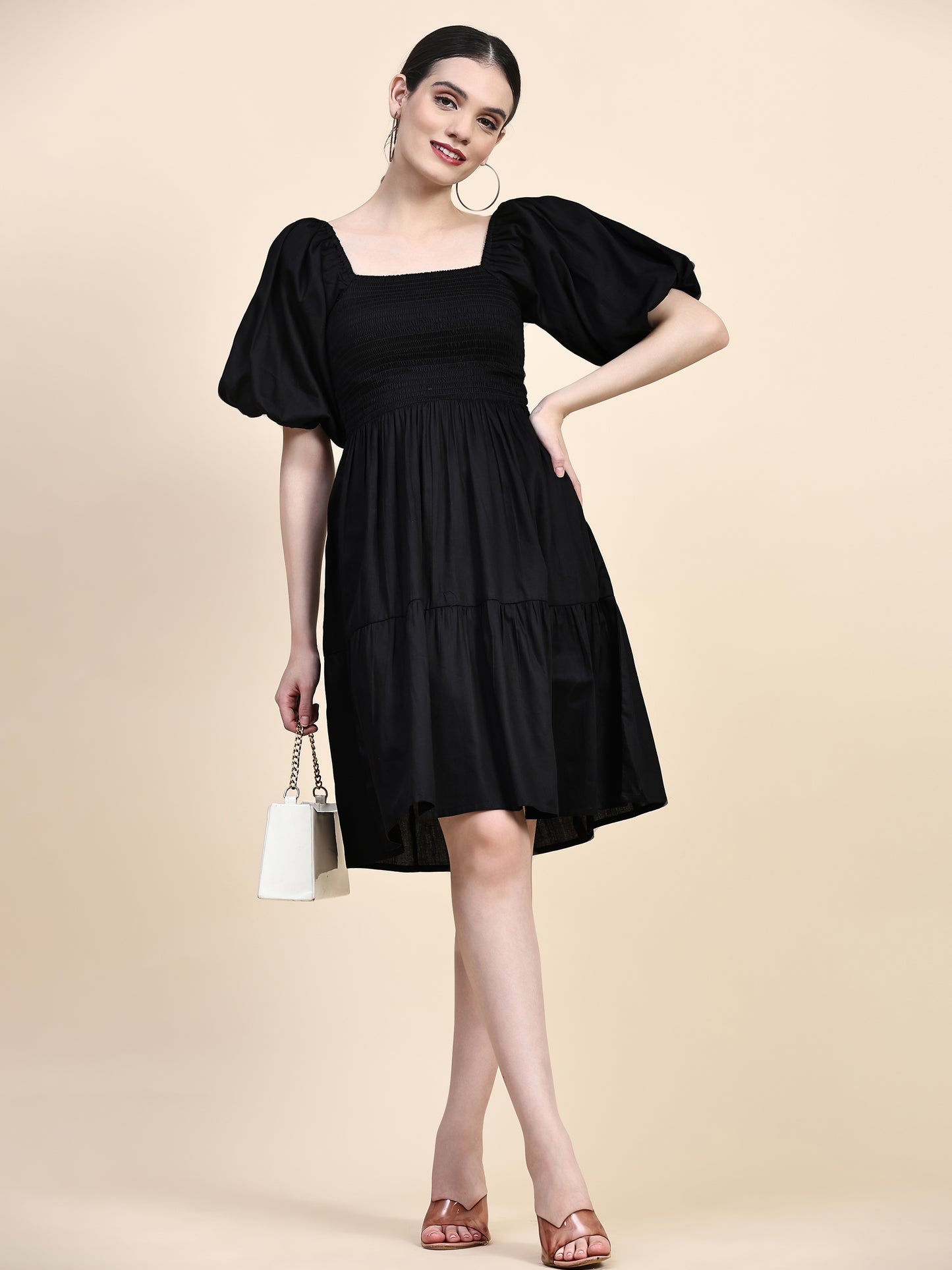 Black Puff Sleeves Smoking Dress