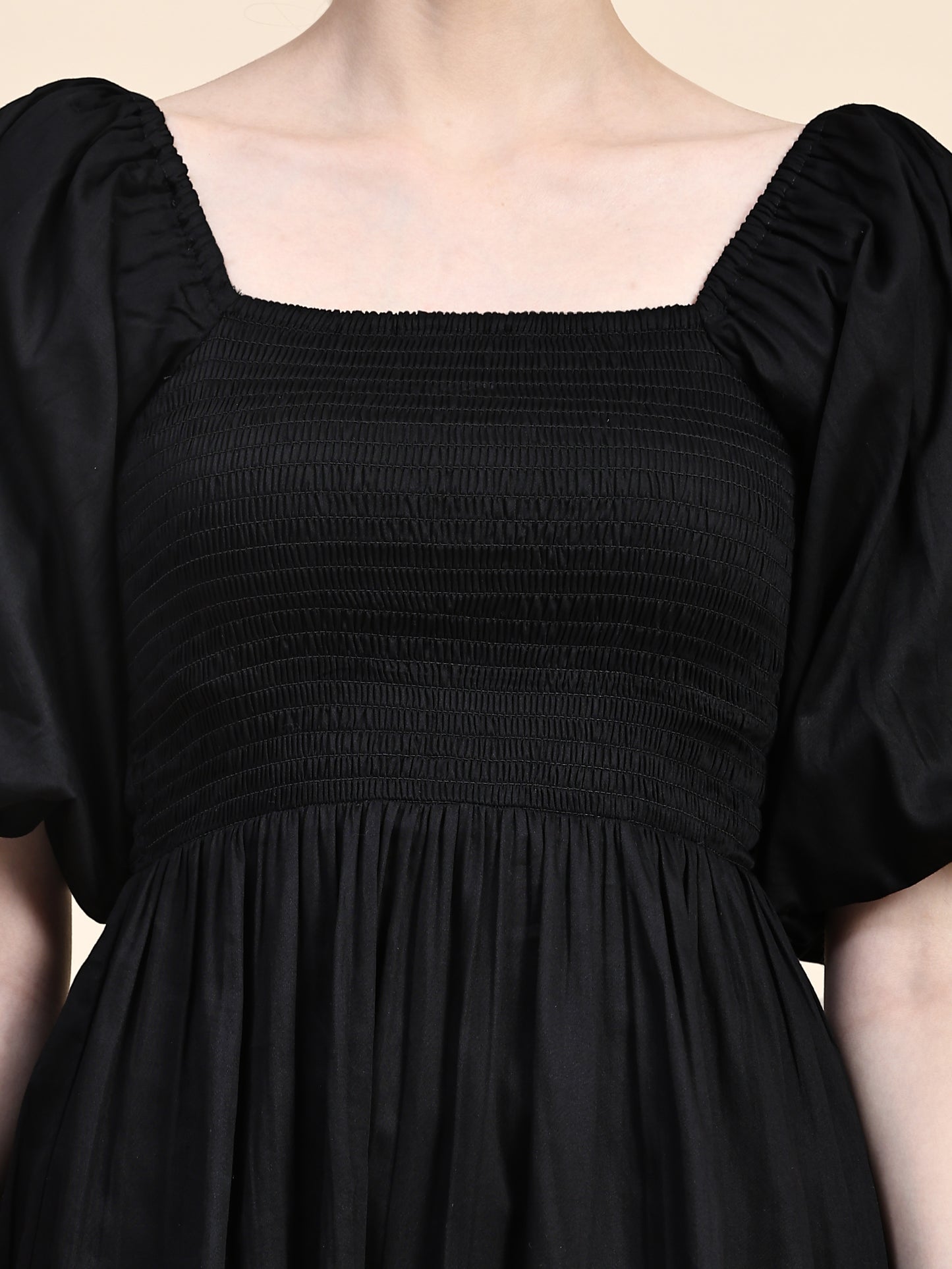 Black Puff Sleeves Smoking Dress