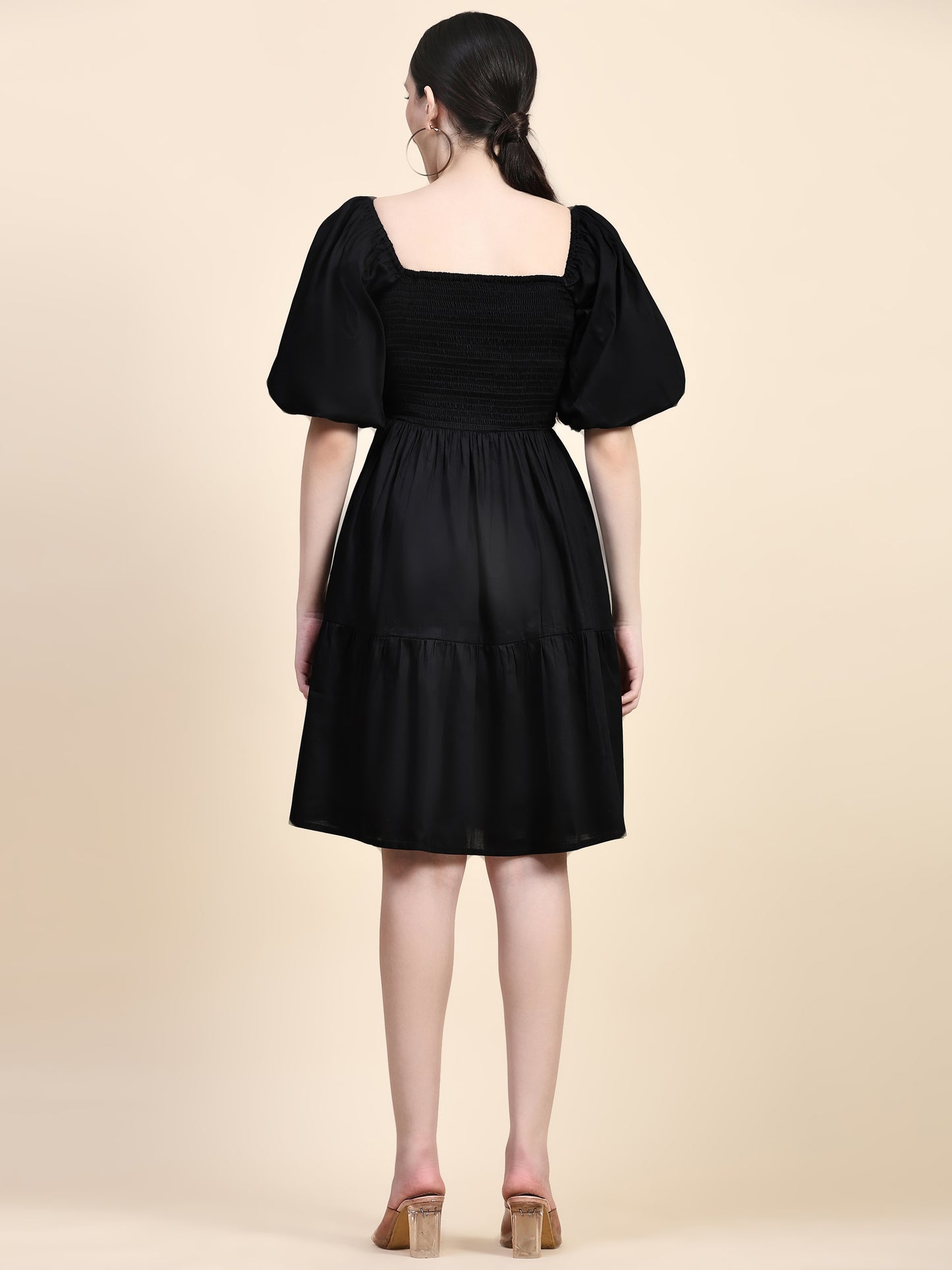 Black Puff Sleeves Smoking Dress