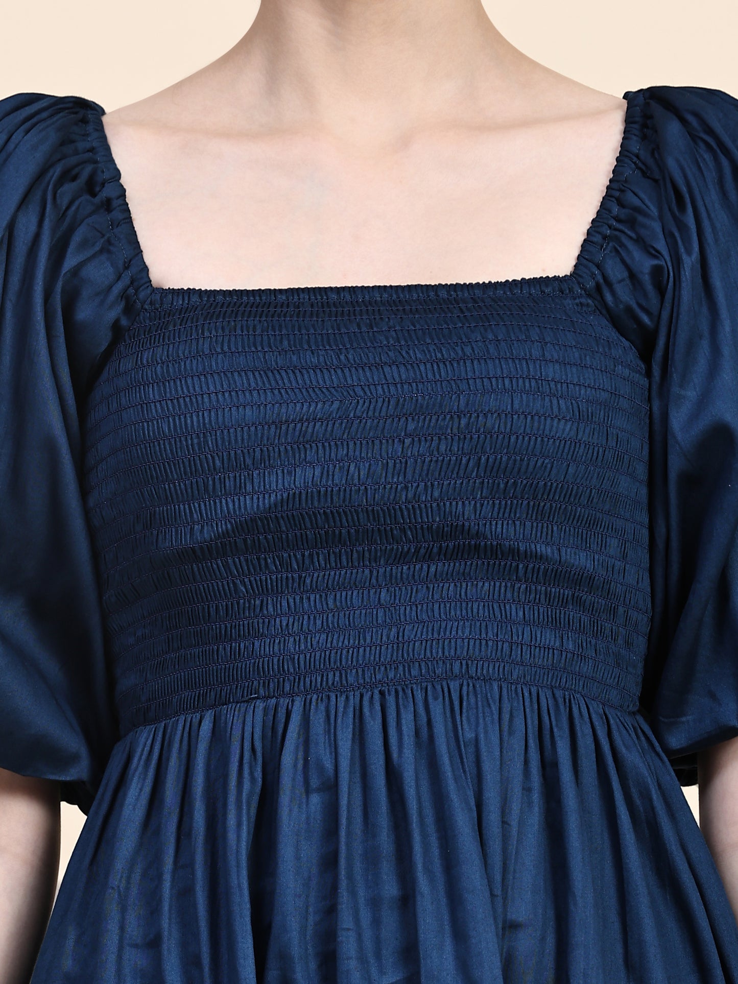 Blue Puff Sleeves Smoking Dress