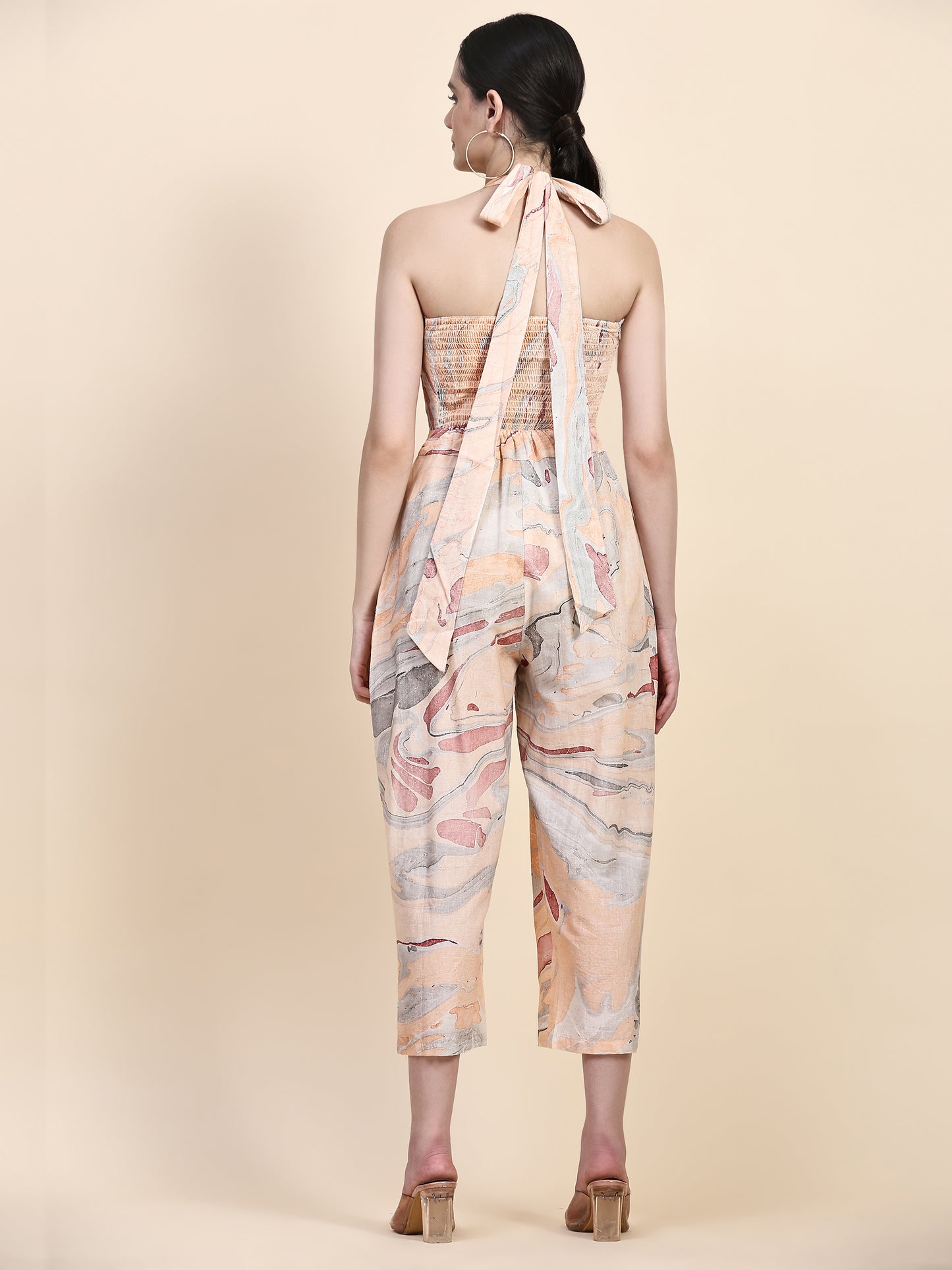 Orange And Grey Back Tie Up Jumpsuit