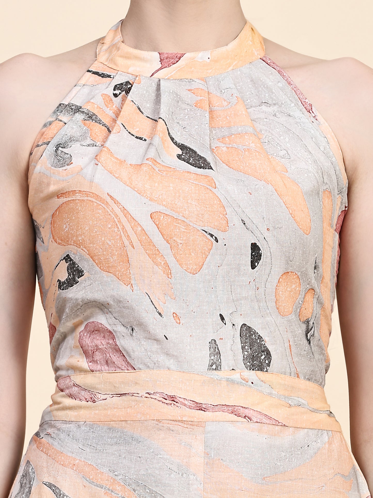 Orange And Grey Back Tie Up Jumpsuit