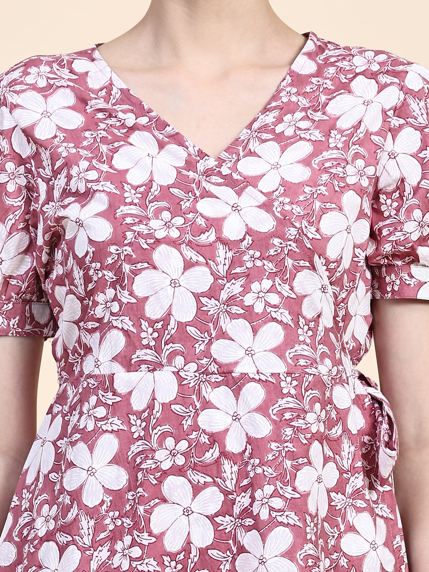 Pink Printed Wrap Around Dress