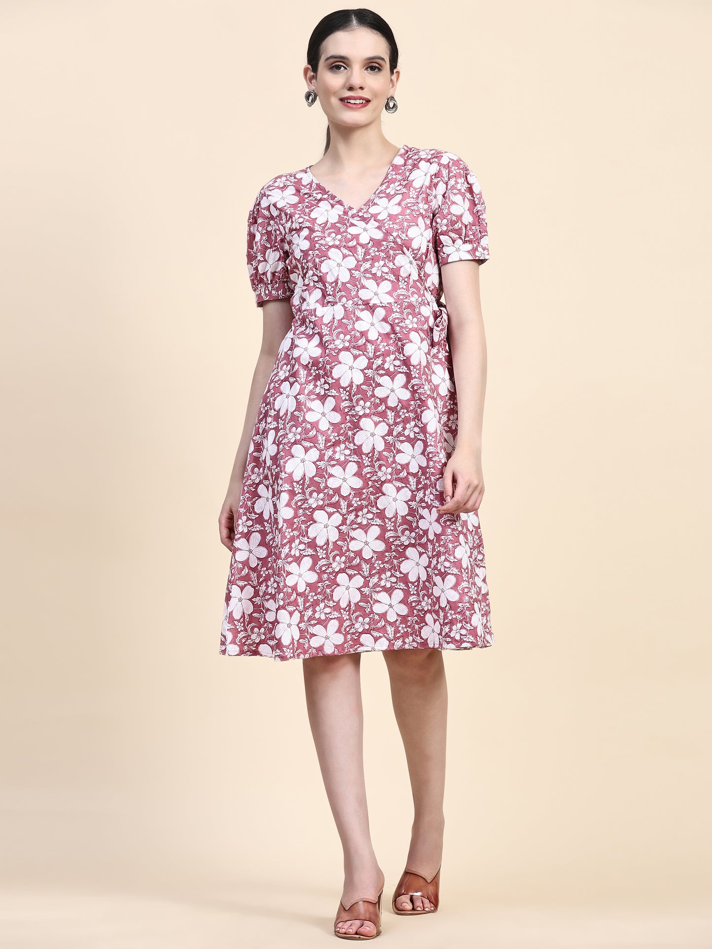 Pink Printed Wrap Around Dress