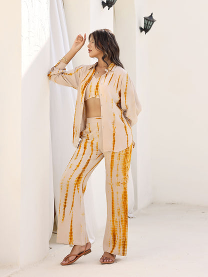 Brown Shibori  Tie Dye 3 Piece Co-ord Set