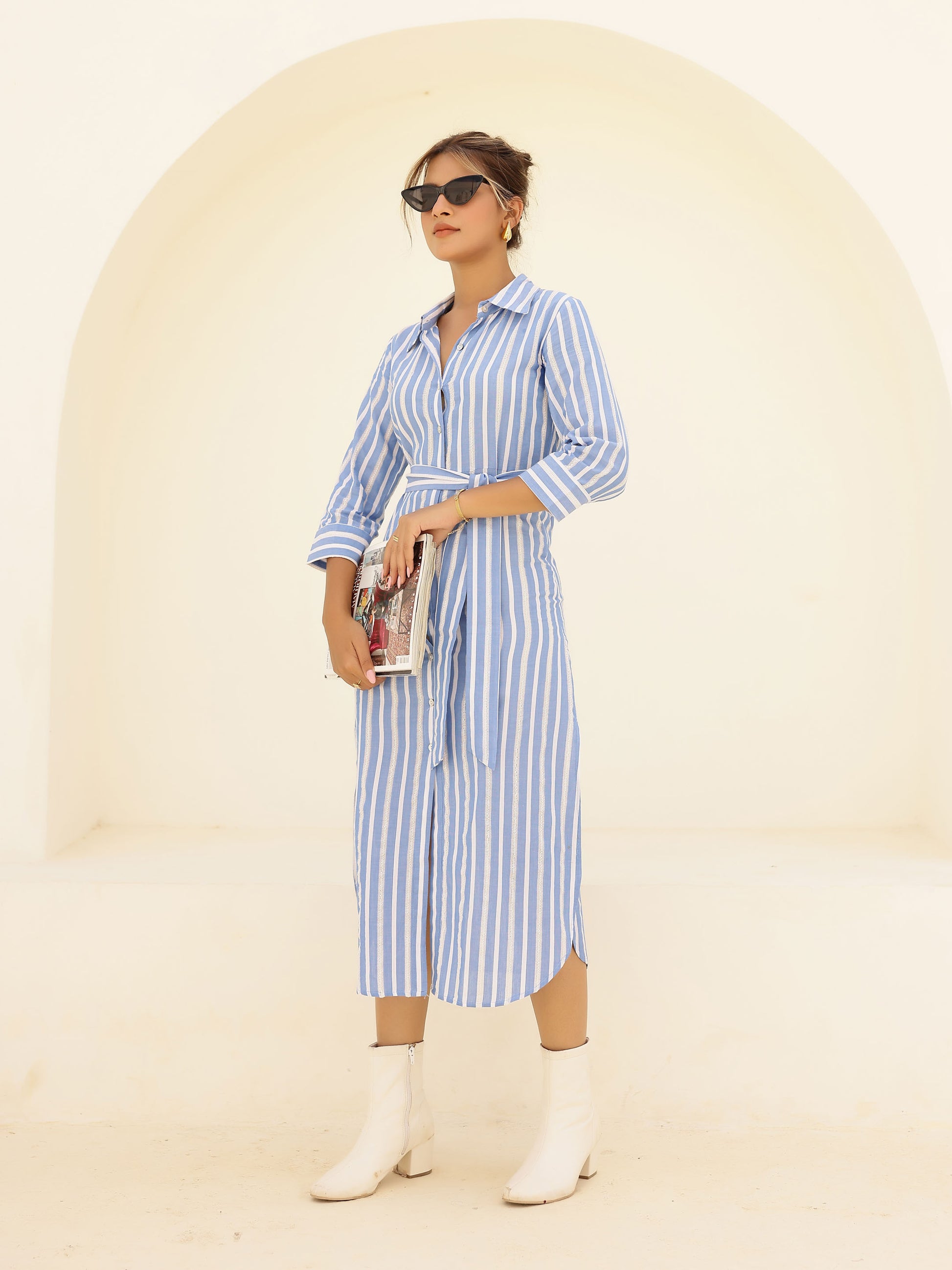 shirt dress with slits on both sides Tribal Shirt Dress w/ Long SLIT & Waist Pleats
