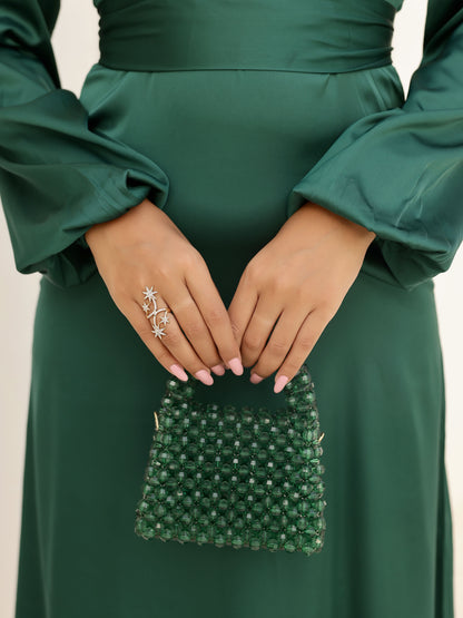 Emerald Green Satin Long Sleeve Maxi Dress