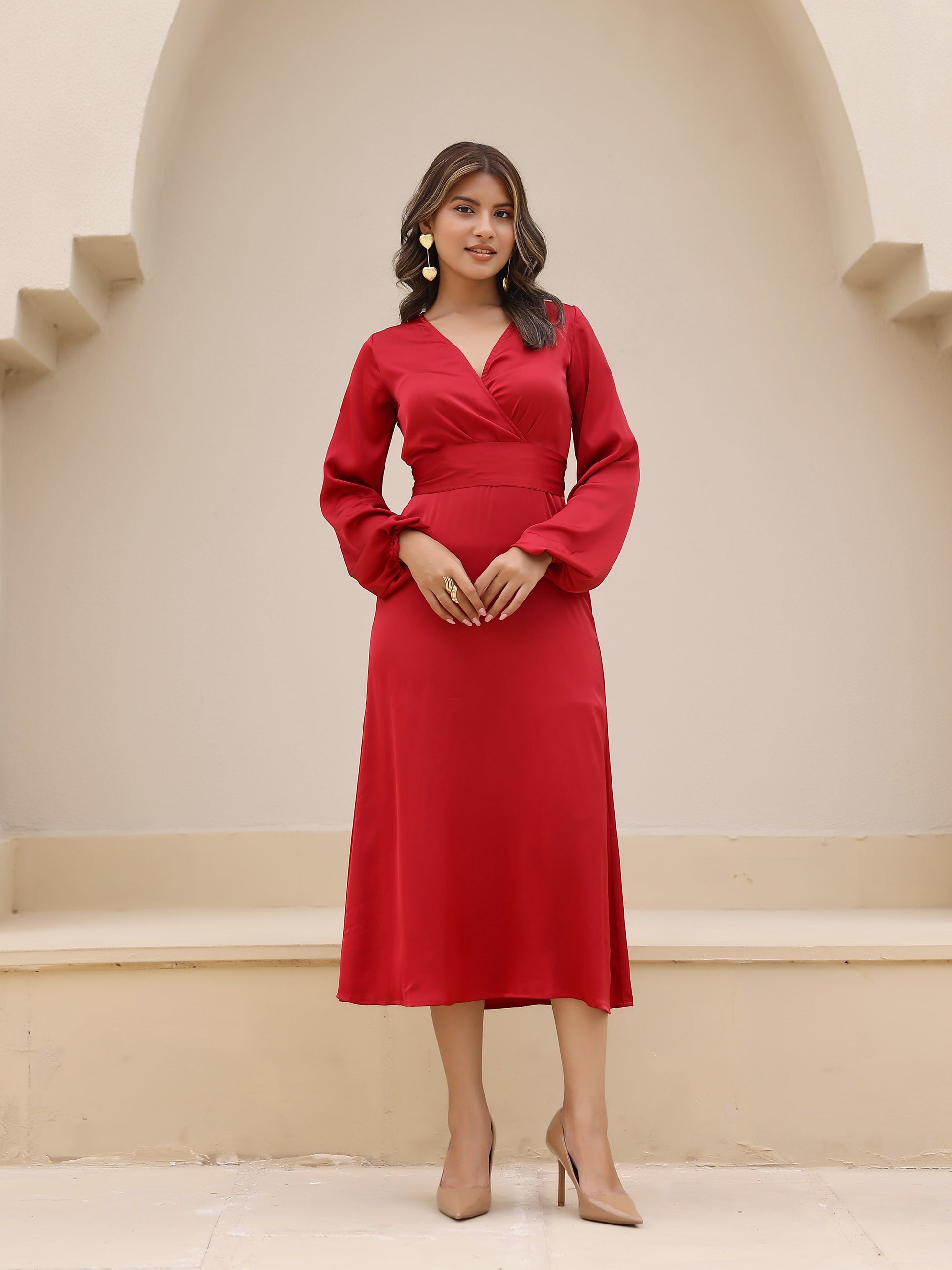 Red Satin Long Sleeve Maxi Dress – Flabae Red Satin Long Sleeve Maxi Dress – Flabae