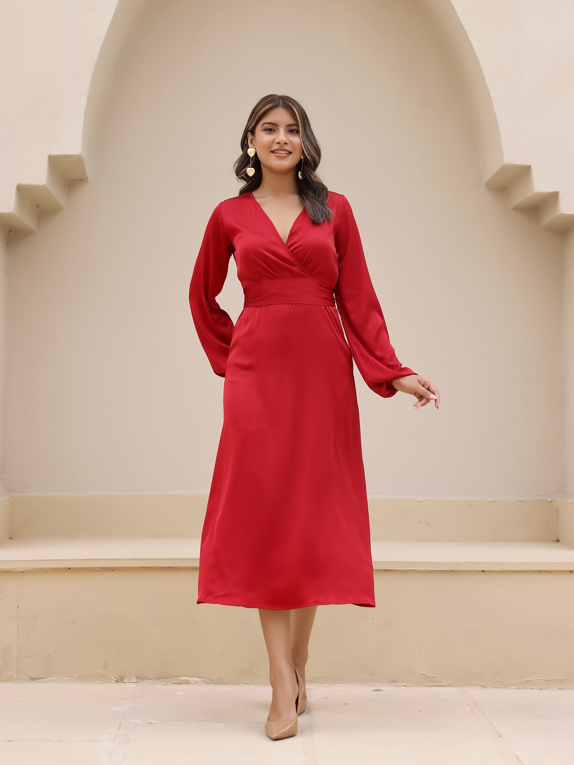Red Satin Long Sleeve Maxi Dress Flabae Red Satin Long Sleeve Maxi Dress Flabae
