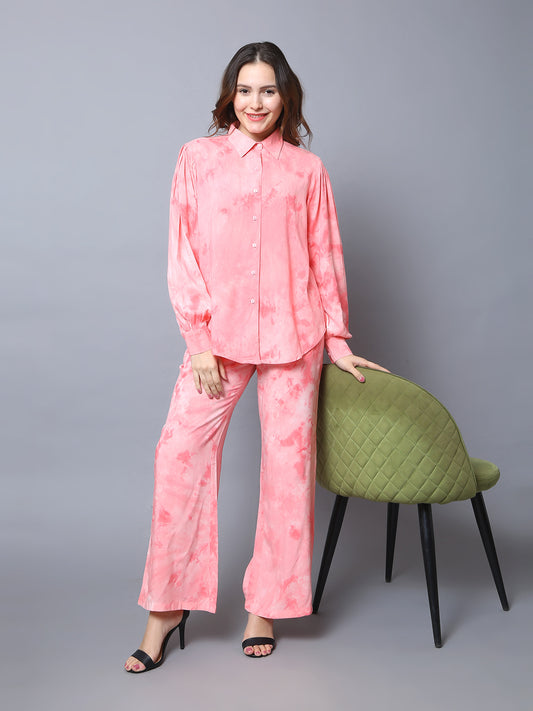 Women Tie Dye Two Piece Co-Ord Set-Pink