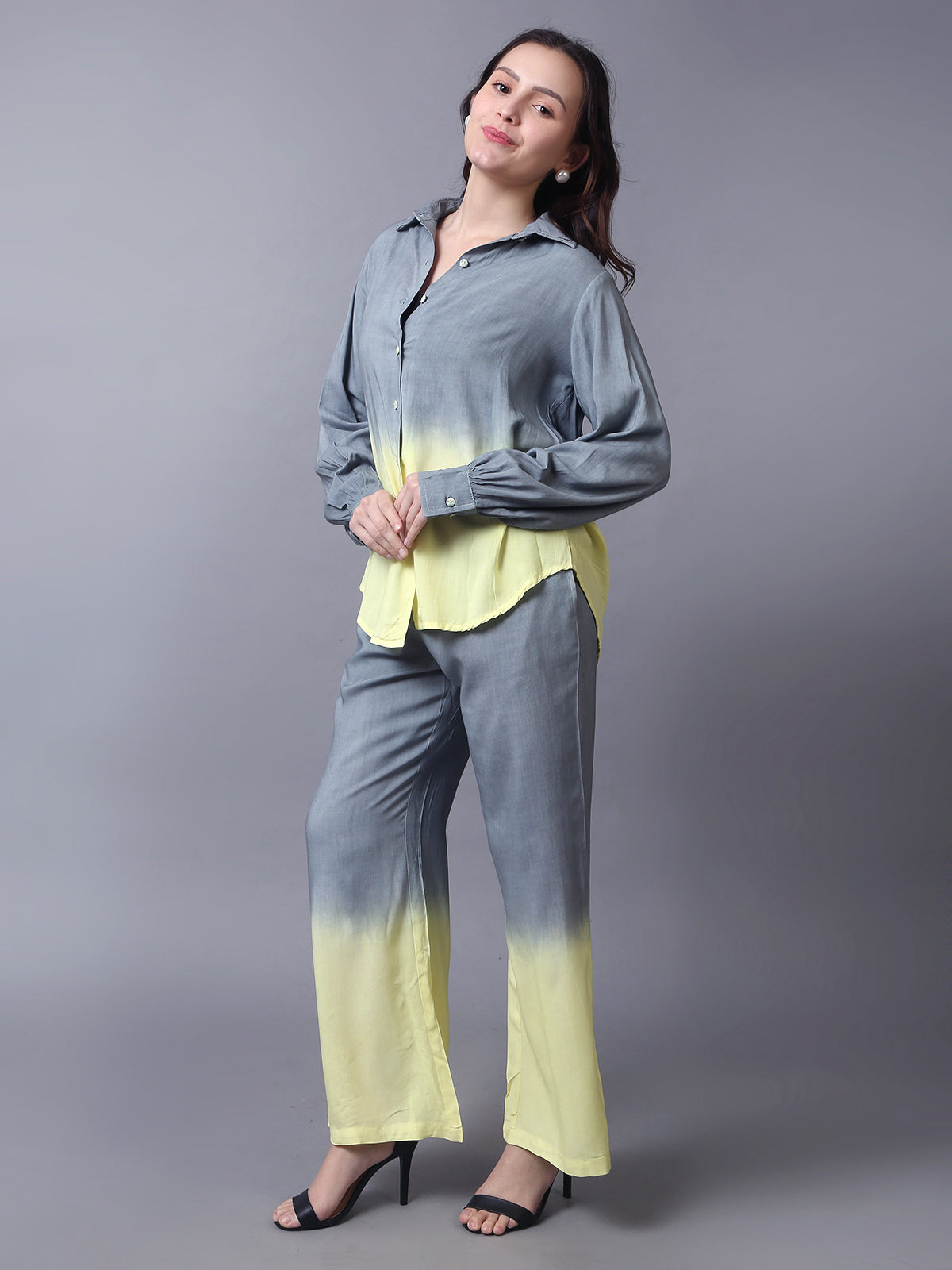 Grey and Yellow Tie dye 3 Piece Co-ord Set