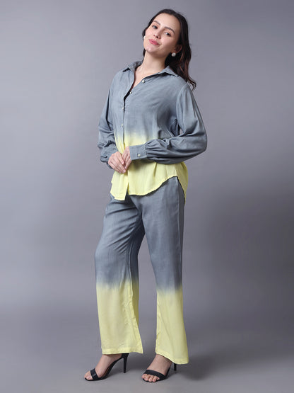 Grey and Yellow Tie dye 3 Piece Co-ord Set